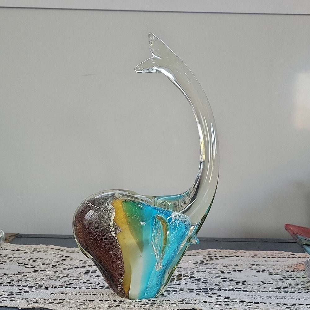 Blown  Murano Style Glass Elephant Sculpture - Multicolor